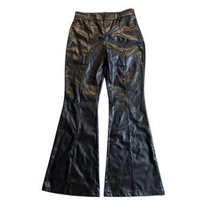 Forever 21 Faux Leather Black Pants Pleather Wide Leg Flare Womens Size XL